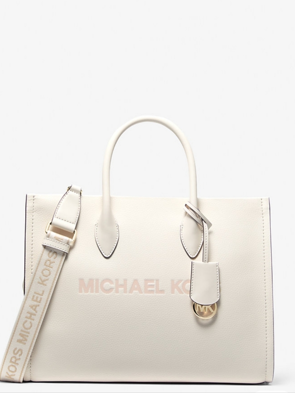 NWT Michael Kors Mirella Light Cream Leather Logo Tote with Strap